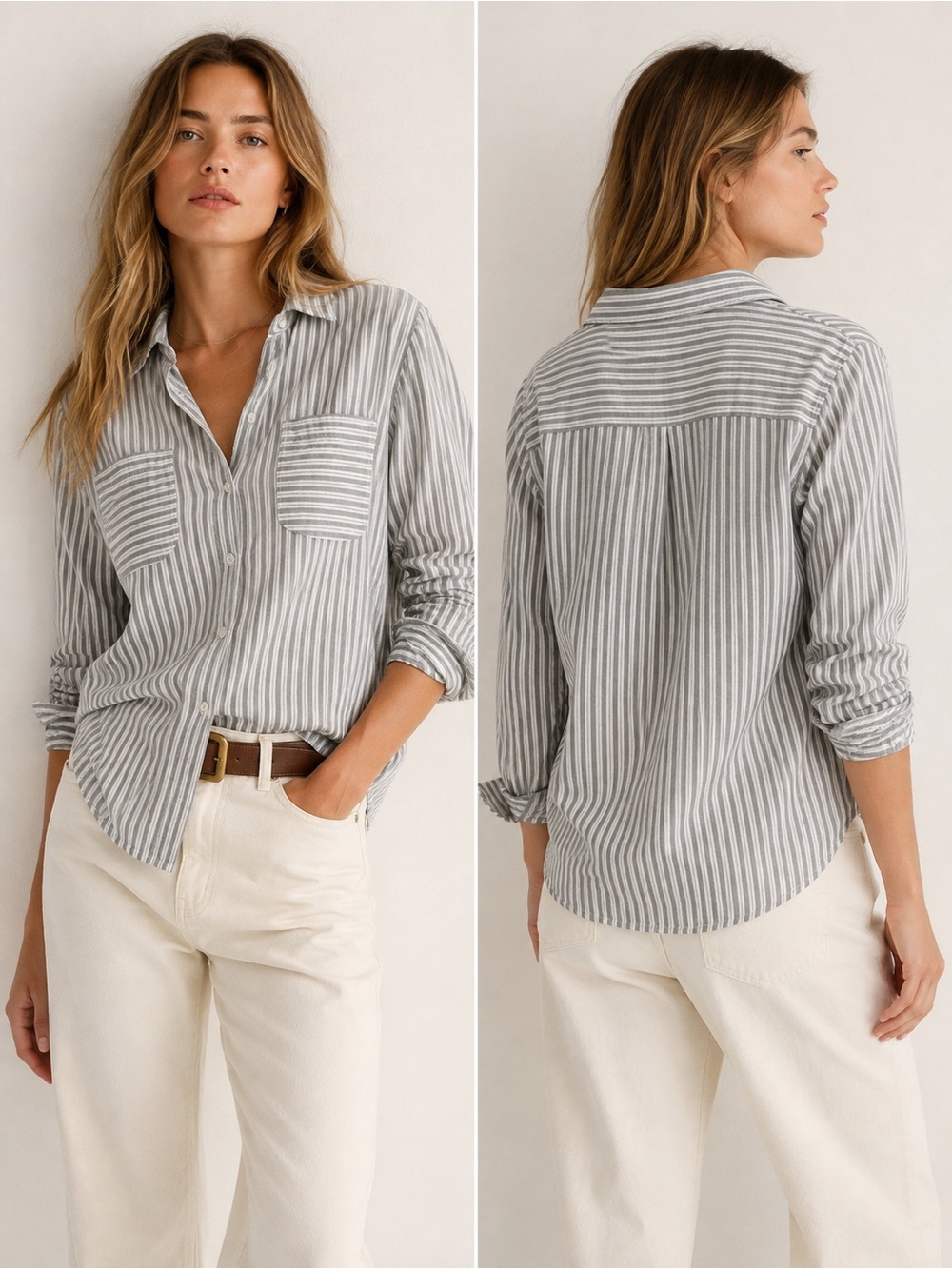 Abercrombie & Fitch boyfriend Gray White Striped Button-Up Shirt